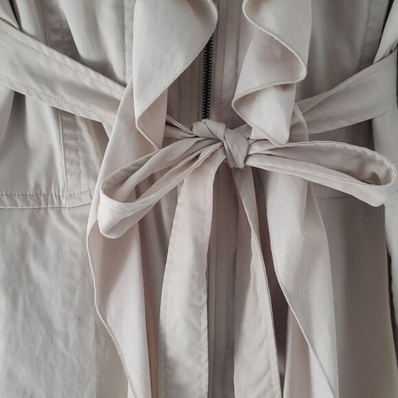 Kenar Ruffled Belted Lined Zipper Trench Coat Tan Cream women's large - Picture 3 of 7
